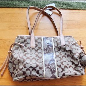 Coach Classic Beige Tote with Snake Skin Strip